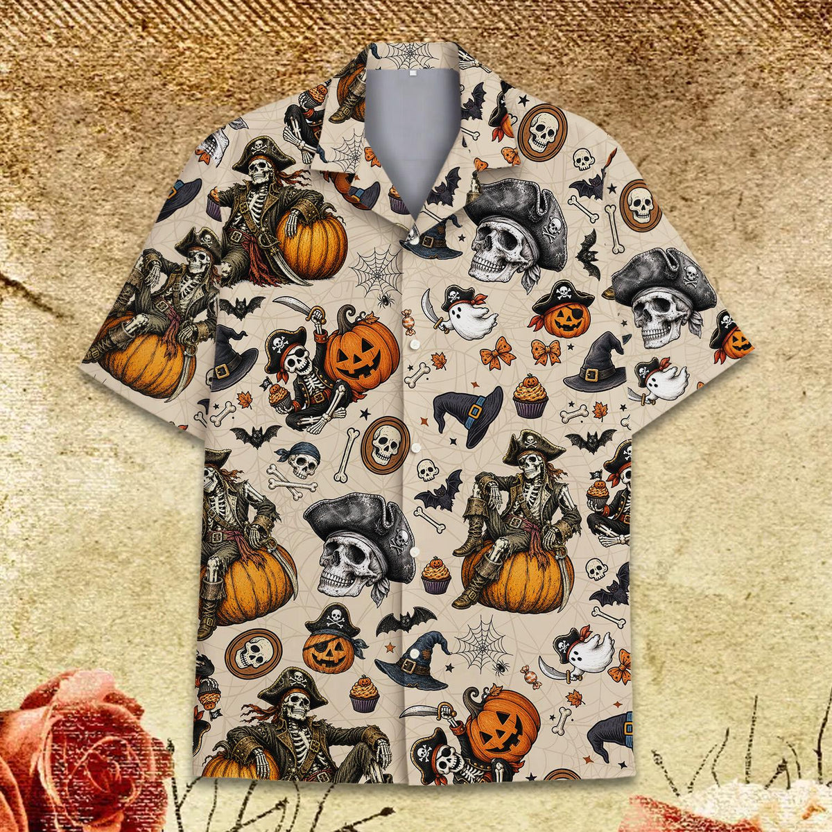 Pirate Skull Skeleton Pumpkin Spooky Halloween – Hawaiian Shirt