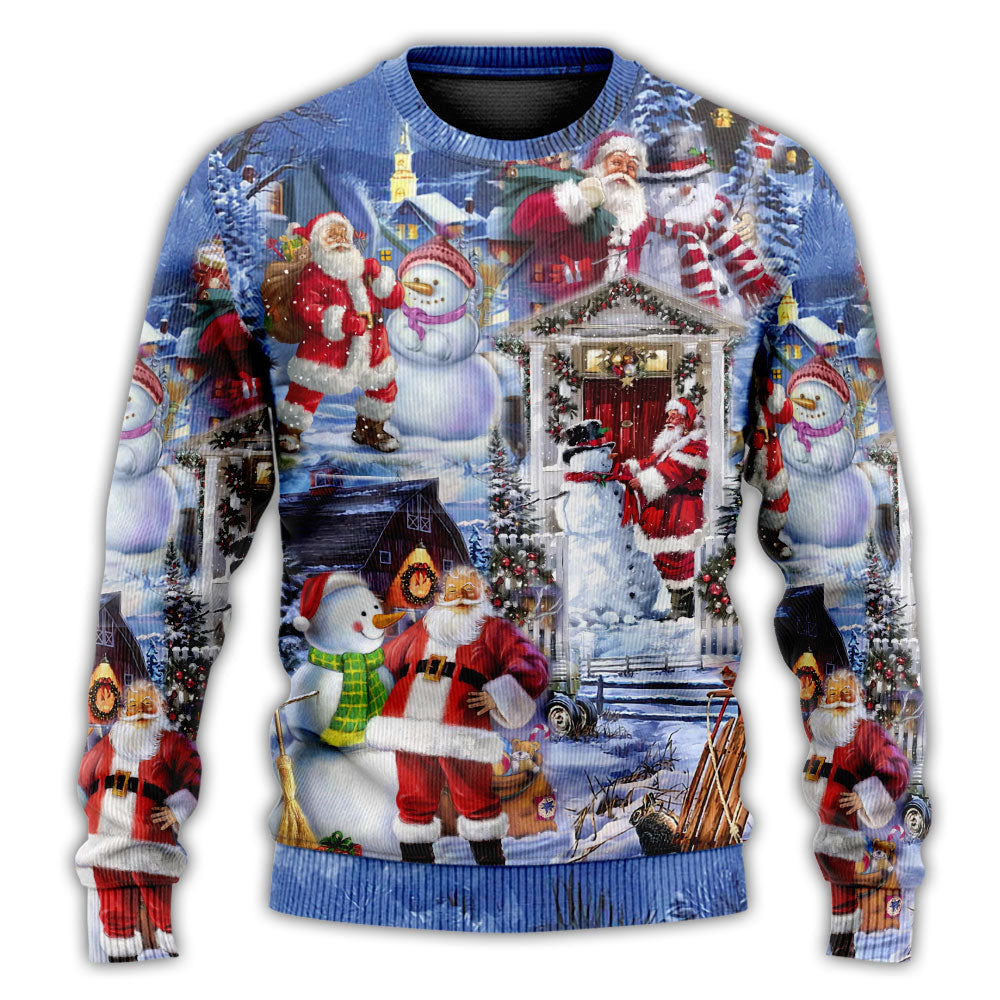 Santa And Snowman Happy Holiday – Sweater - Ugly Christmas Sweater