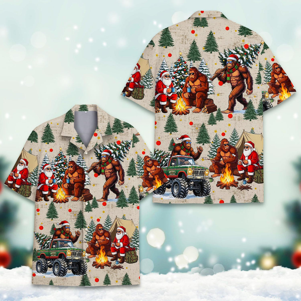 Bigfoot Christmas Santa Camping Campfire – Hawaiian Shirt