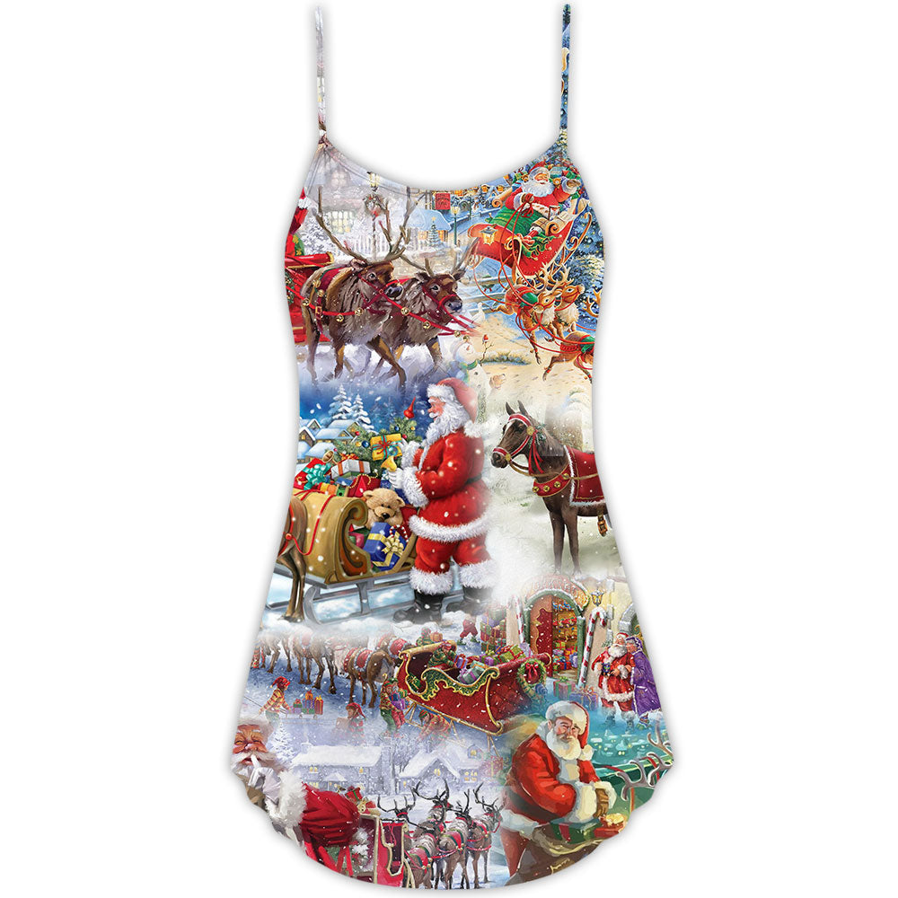 Christmas Snow Santa Claus – Women's Summer Sleeveless V-Neck Camisole Dress