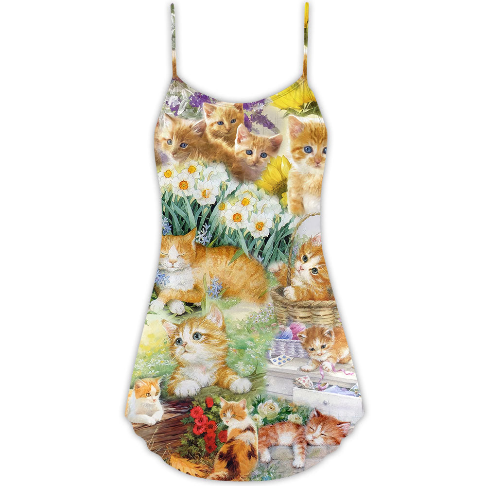 Yellow Kitty Lover Art – Women's Summer Sleeveless V-Neck Camisole Dress