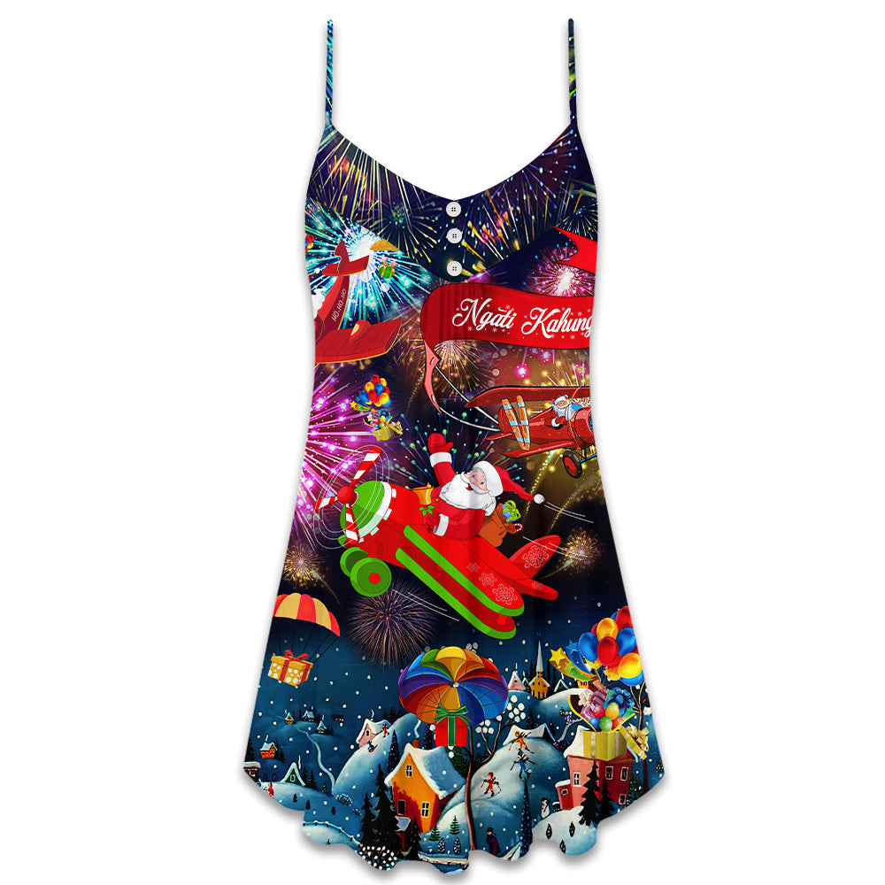 Christmas Airplane Holiday Greeting – Women's Summer Sleeveless V-Neck Camisole Dress