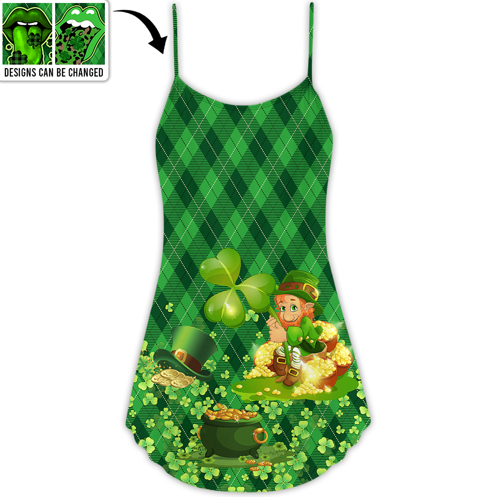 Lucky Lips Festive Vibes – Women's Summer Sleeveless V-Neck Camisole Dress