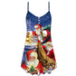 Christmas Funny Santa Claus Up On Rooftop Art Style - V-neck Sleeveless Cami Dress - Owls Matrix LTD