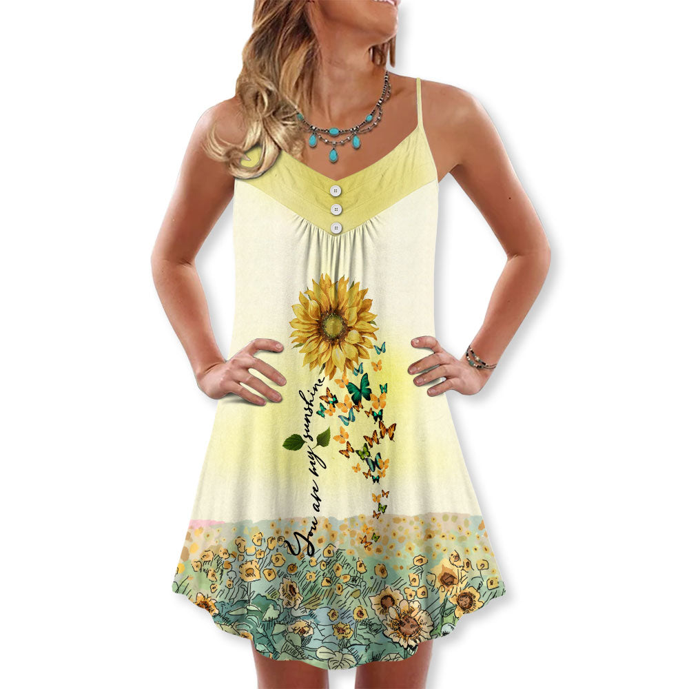 Butterfly Sunflower Sunshine – Women's Summer Sleeveless V-Neck Camisole Dress