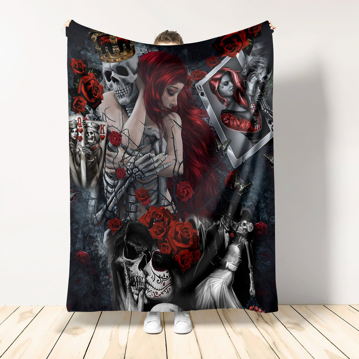 Skull Love Is Life Rose Flannel Blanket For Soft Bed Couch And Home Comfort