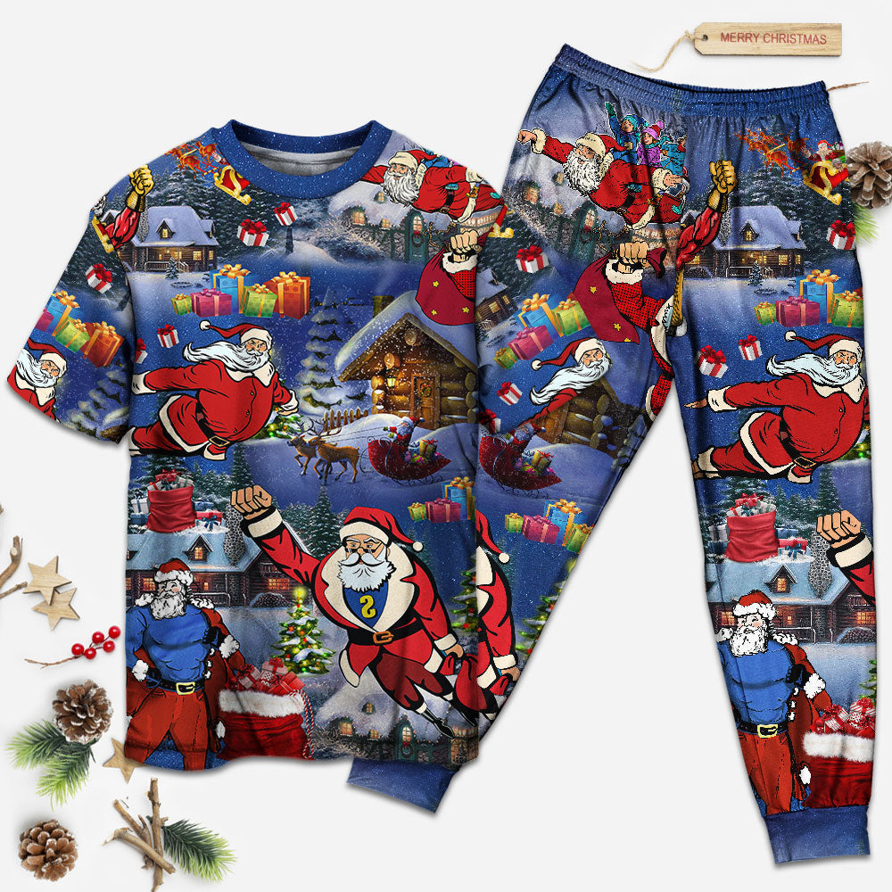 Christmas Flying Super Santa - Pajamas Short Sleeve - Owls Matrix LTD