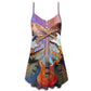 Abstract Colorful Guitar Lover – Women's Summer Sleeveless V-Neck Camisole Dress
