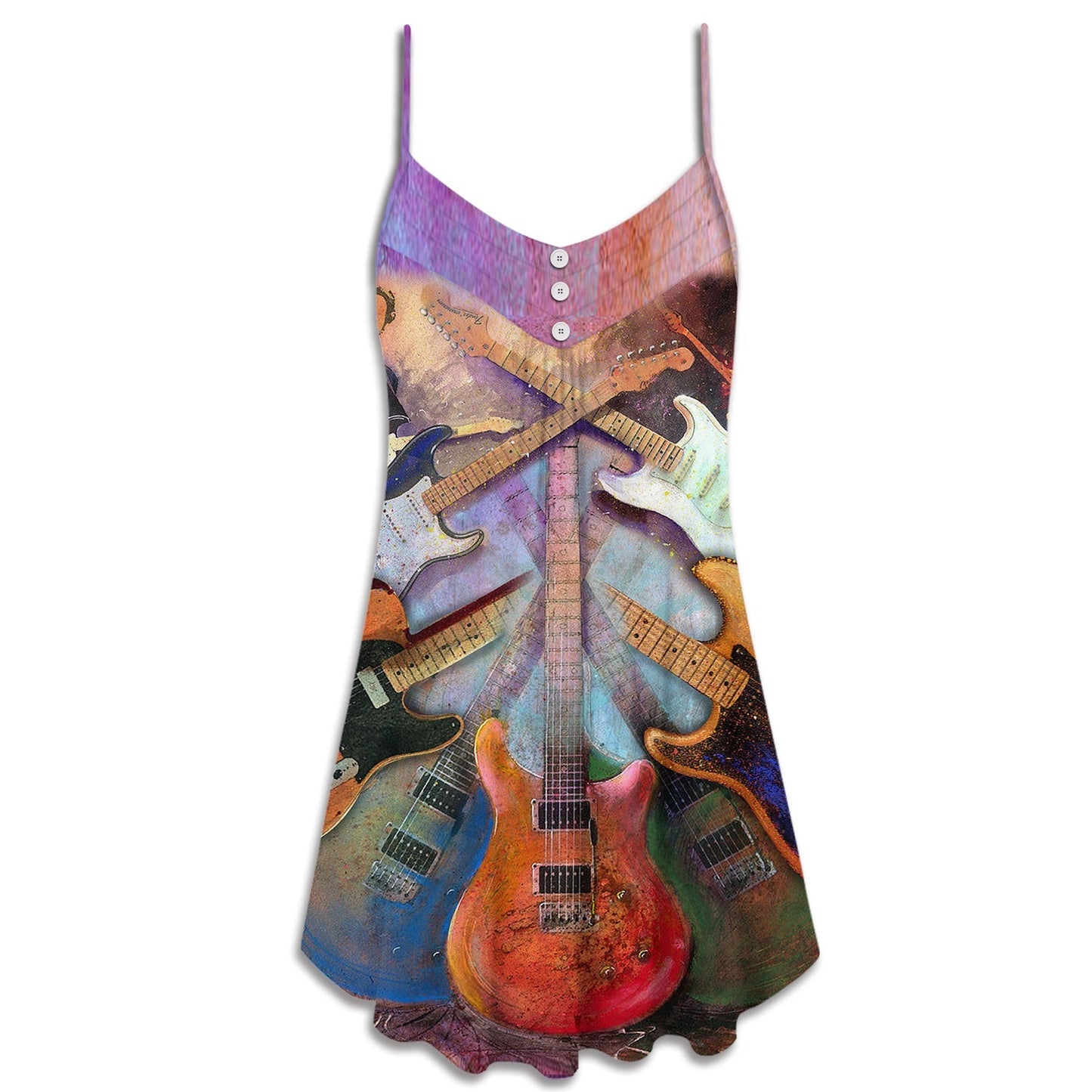 Abstract Colorful Guitar Lover – Women's Summer Sleeveless V-Neck Camisole Dress