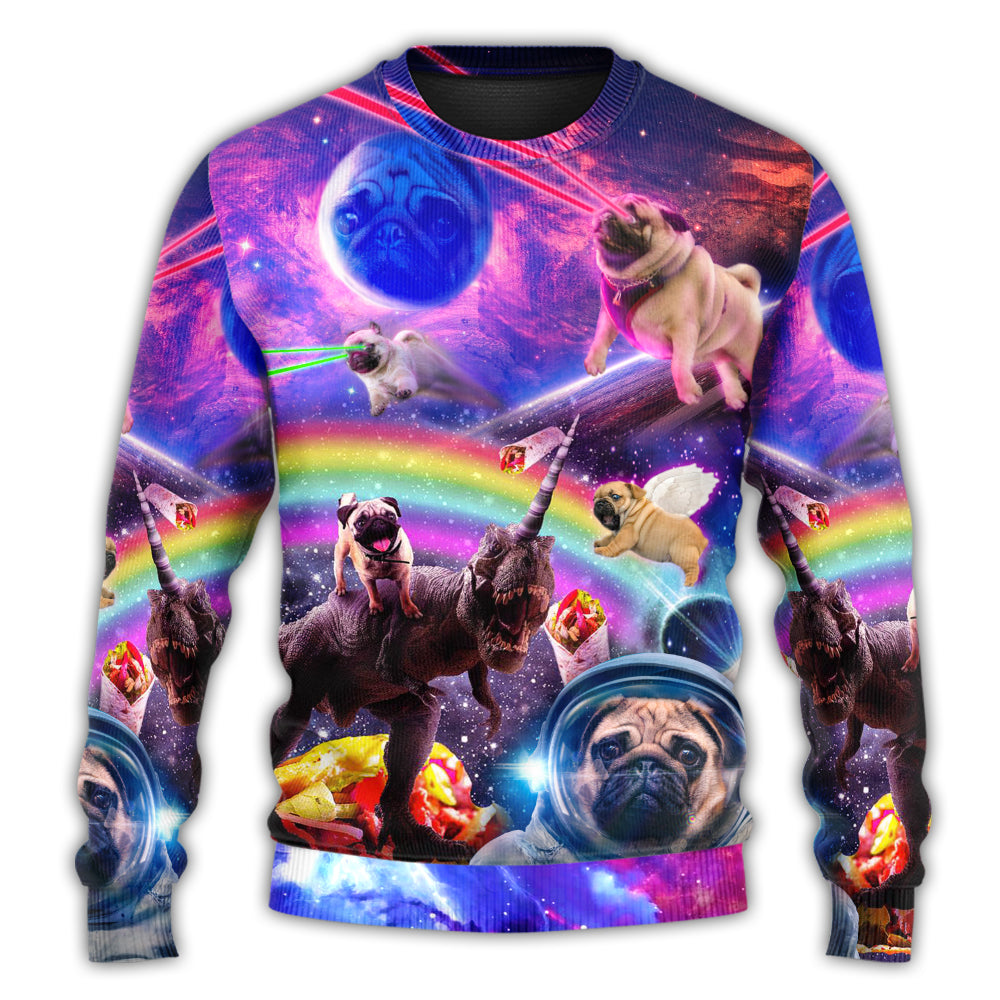 Pug Galaxy Rainbow Dinosaur Art – Sweater - Ugly Christmas Sweater