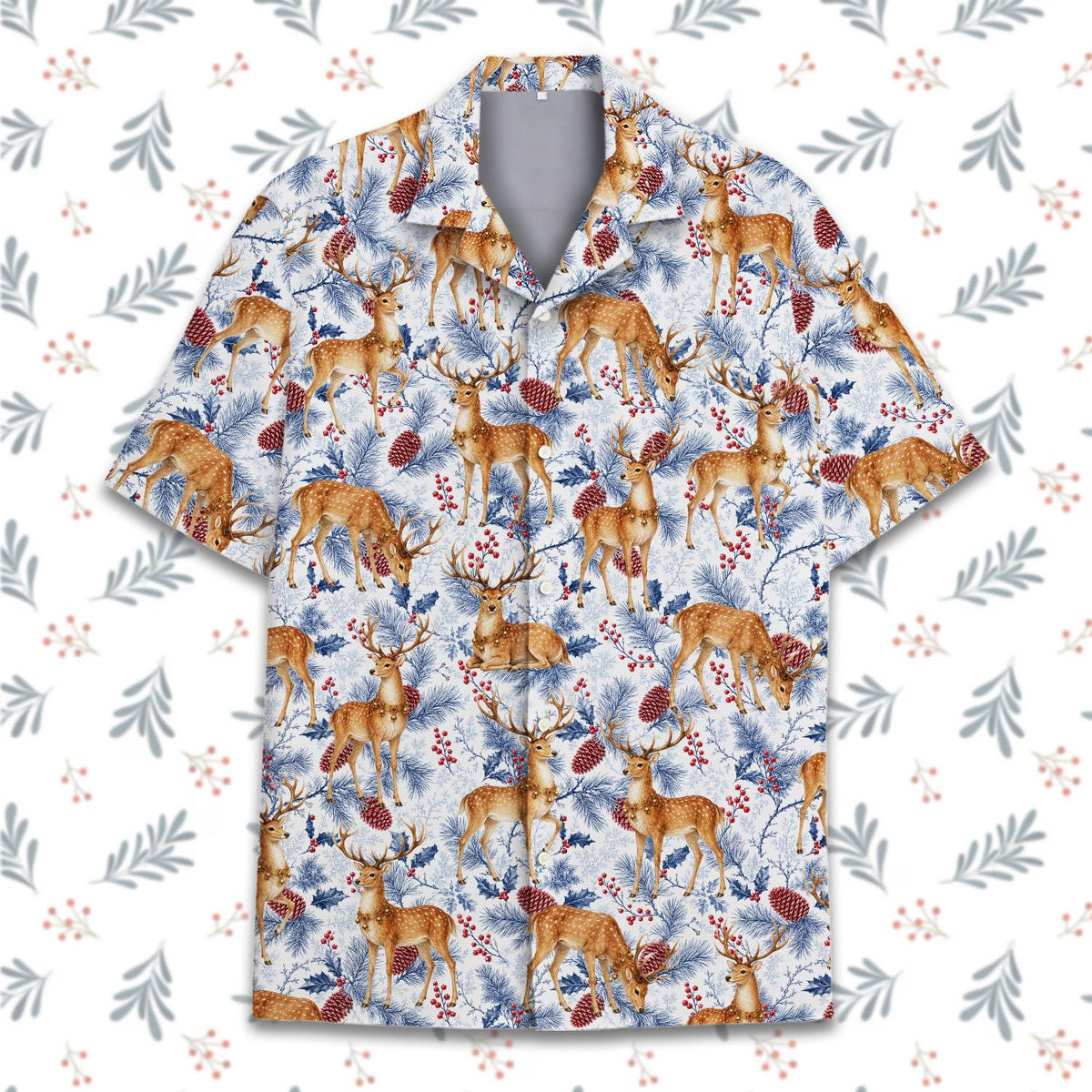Christmas Deer Winter Reindeer Pine Cone Woodland – Hawaiian Shirt