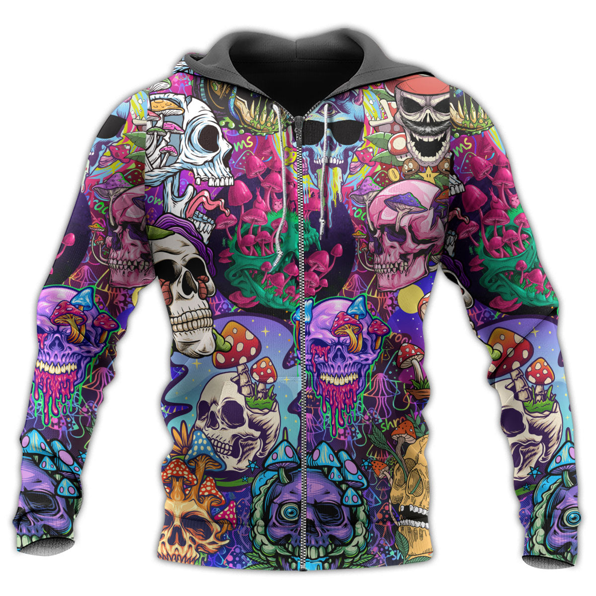 Hippie Mushroom Skull Colorful Art – 3D Hoodie