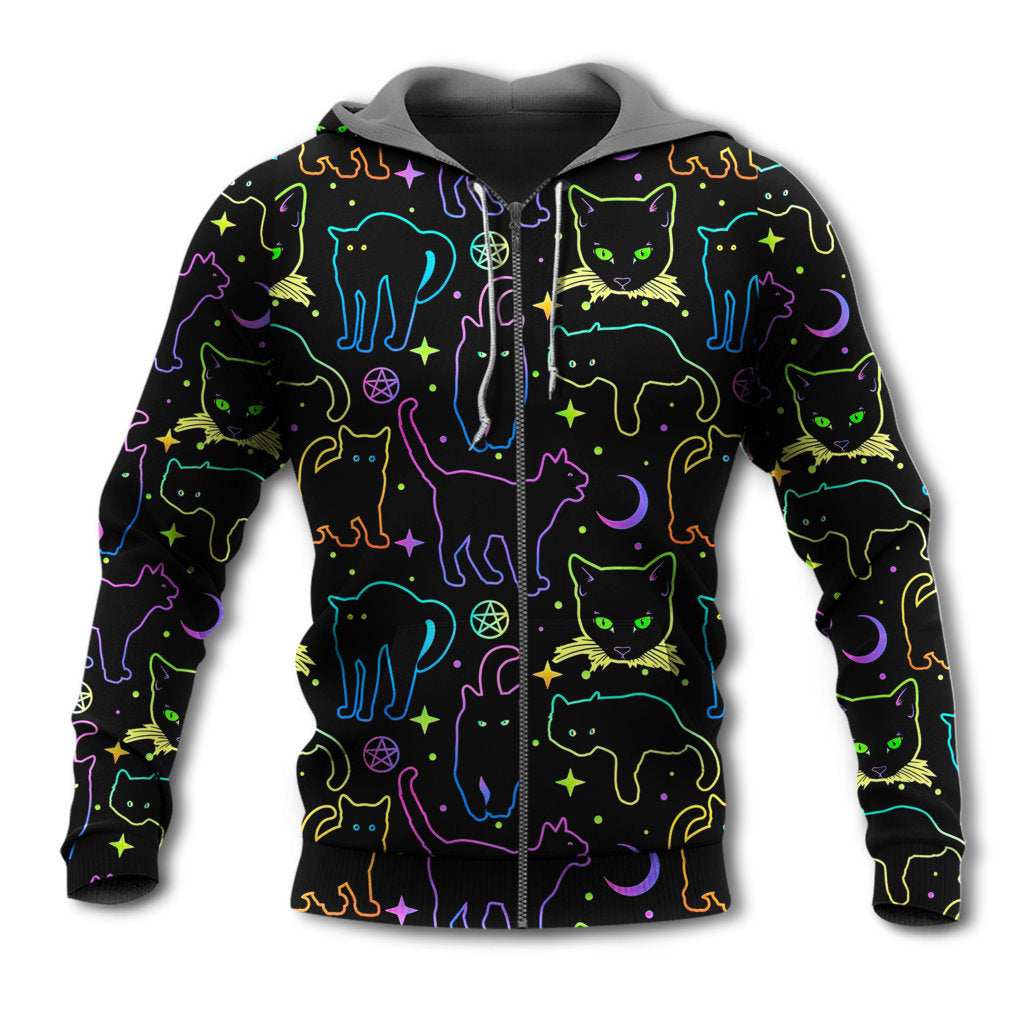 Neon Colorful Cat Playing Kitten Art – 3D Hoodie