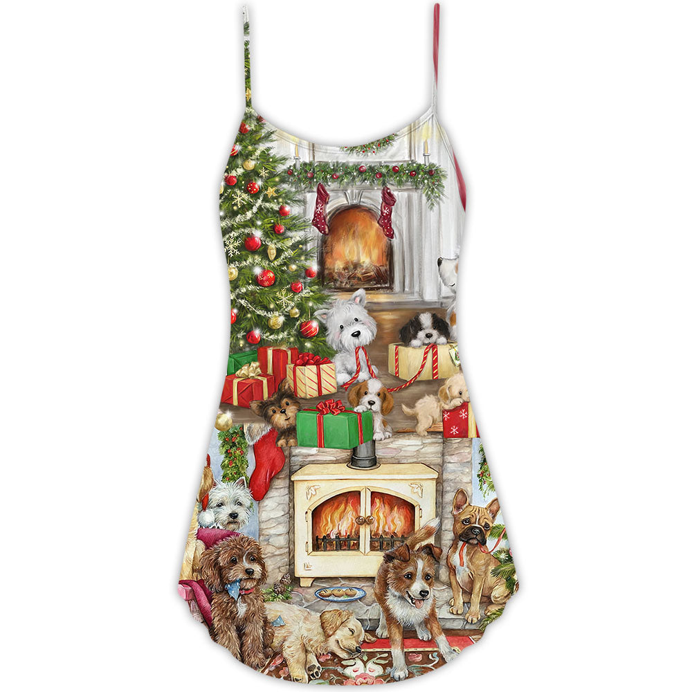 Dog Lover Merry Xmas – Women's Summer Sleeveless V-Neck Camisole Dress