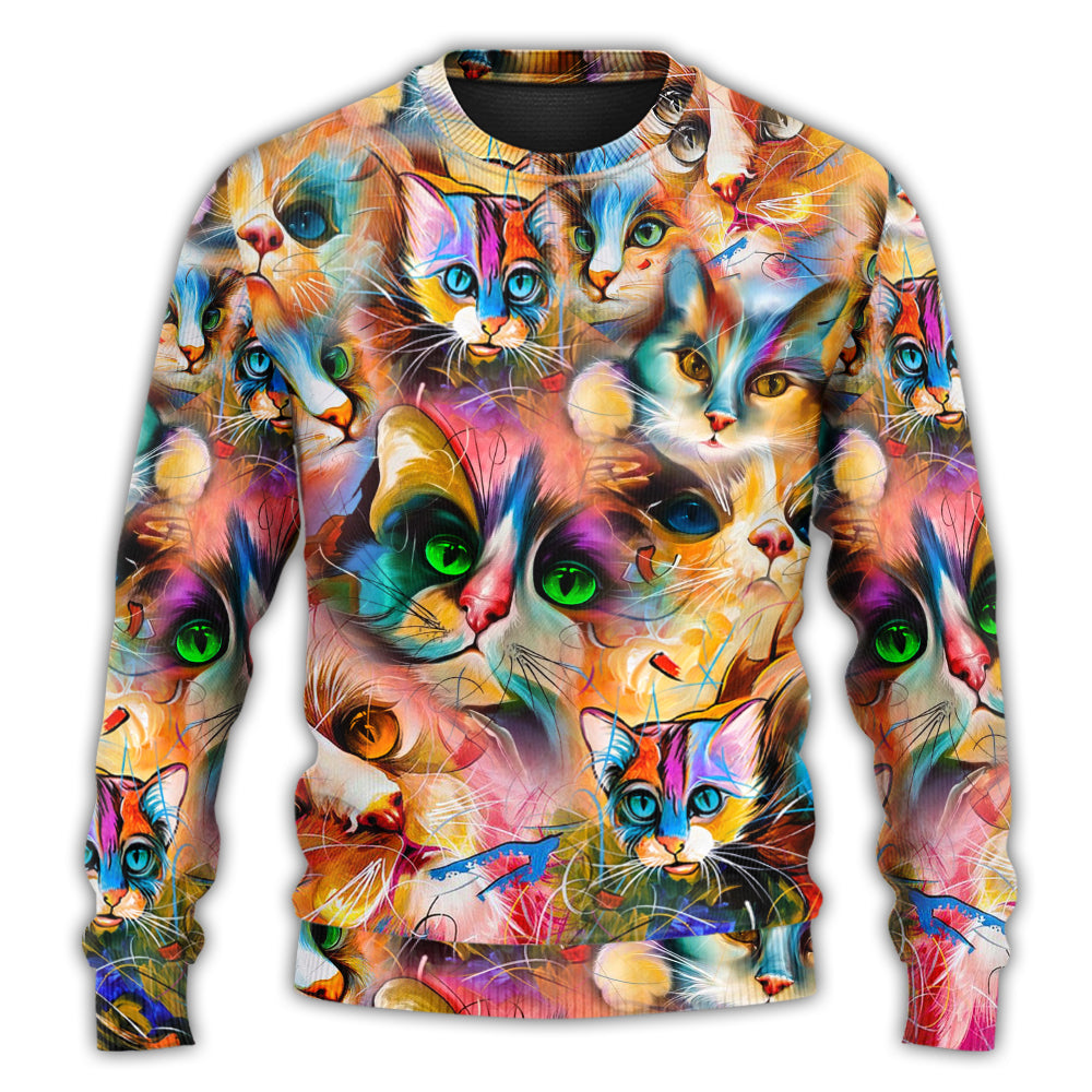Colorful Cat Art Lover Mixer – Sweater - Ugly Christmas Sweater