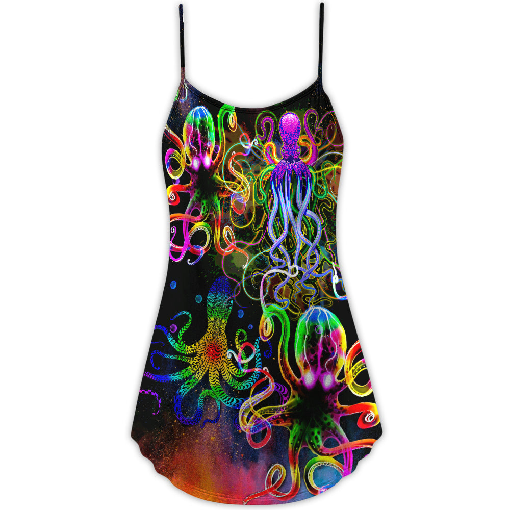 Octopus And Jellyfish Sea Life – Women's Summer Sleeveless V-Neck Camisole Dress