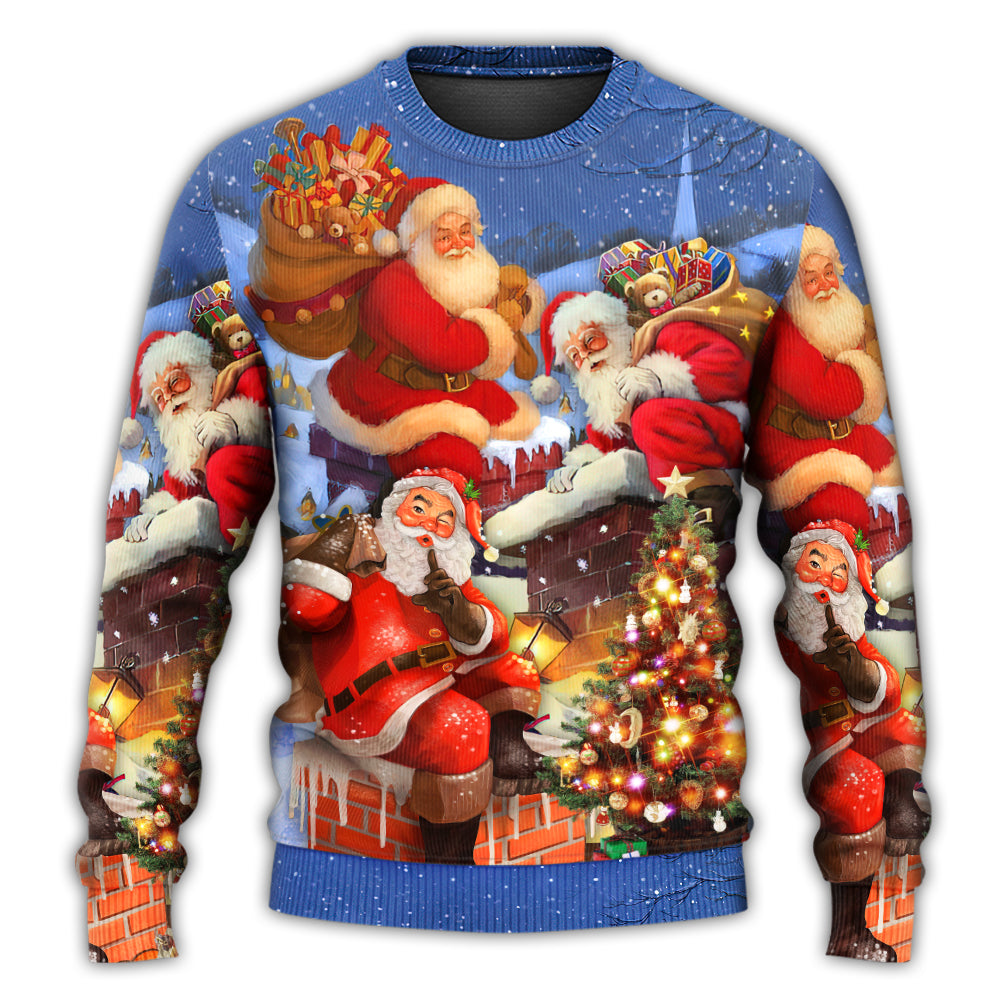 Christmas Santa Up On Rooftop Art Style – Sweater - Ugly Christmas Sweater