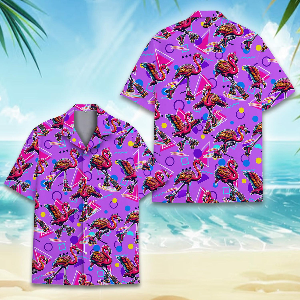 Retro Flamingo Roller Skating Summer Beach – Hawaiian Shirt