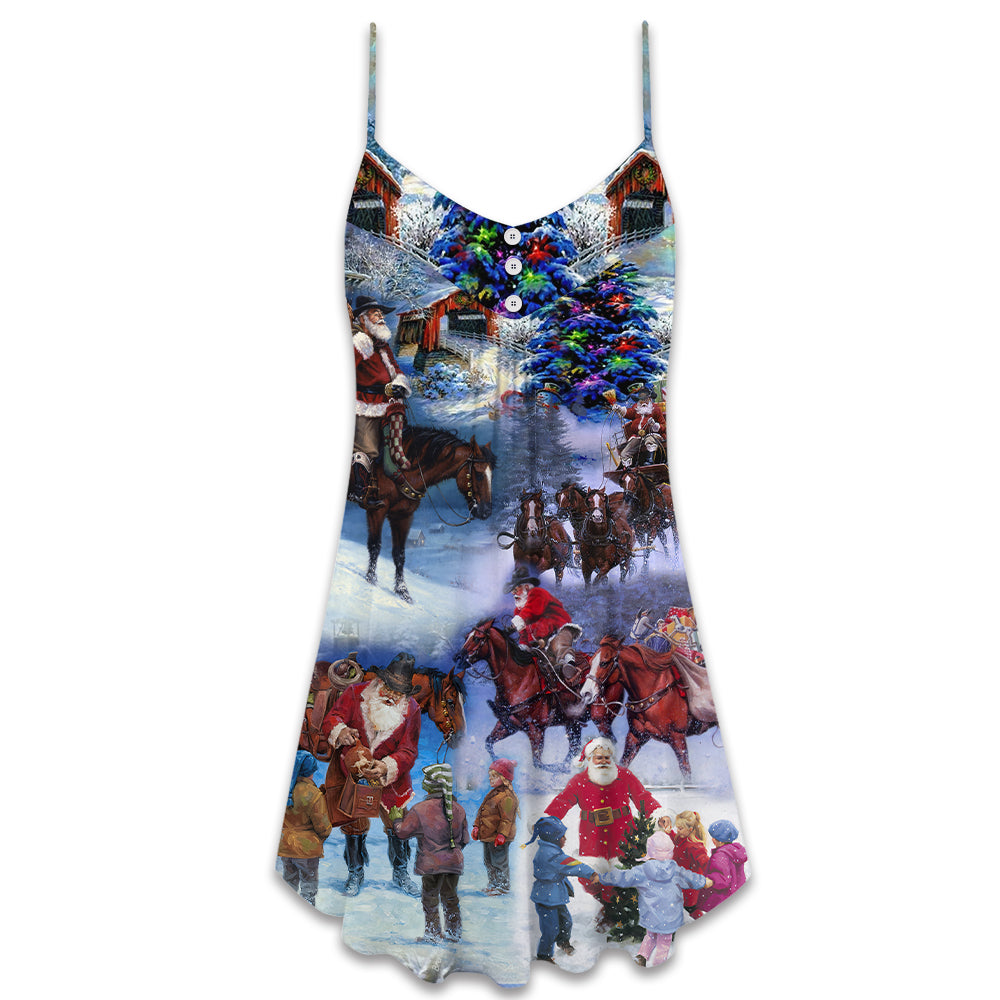 Santa Cowboy Christmas Love Children – Women's Summer Sleeveless V-Neck Camisole Dress