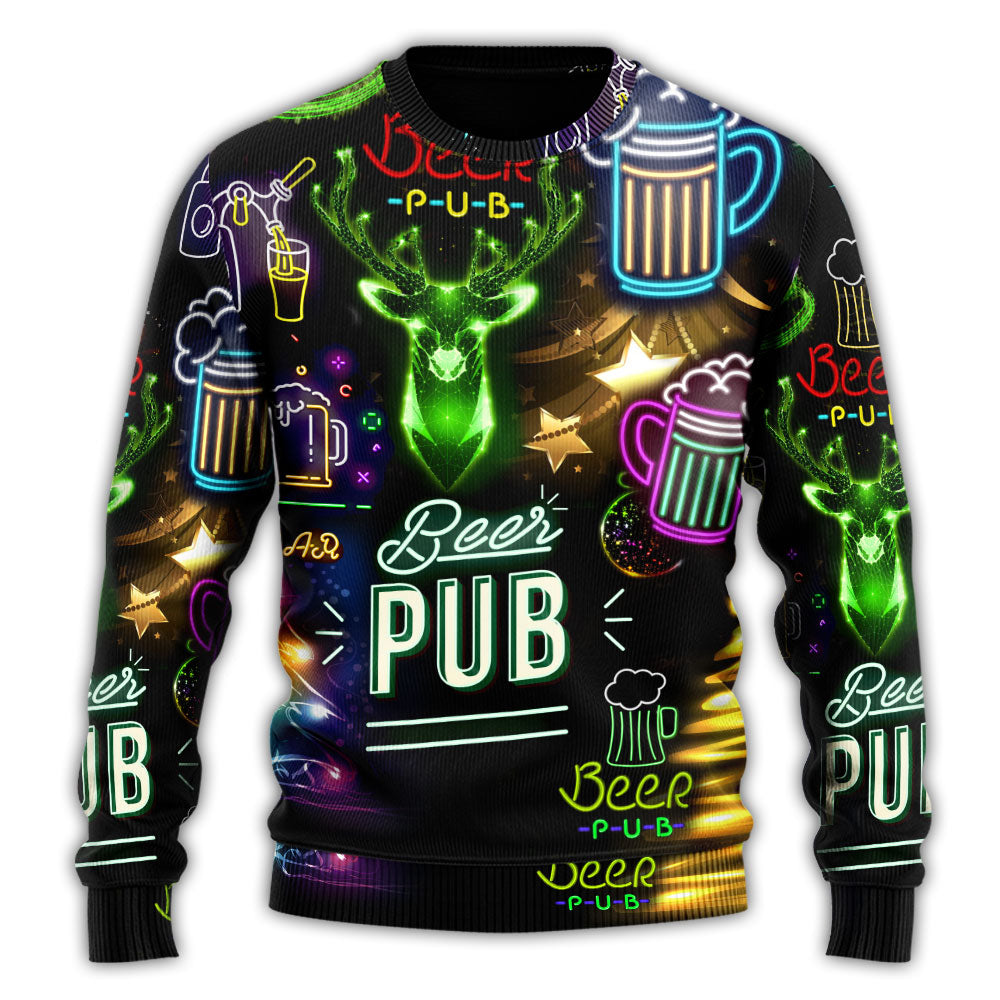 Christmas Beer Neon Art Style – Sweater - Ugly Christmas Sweater