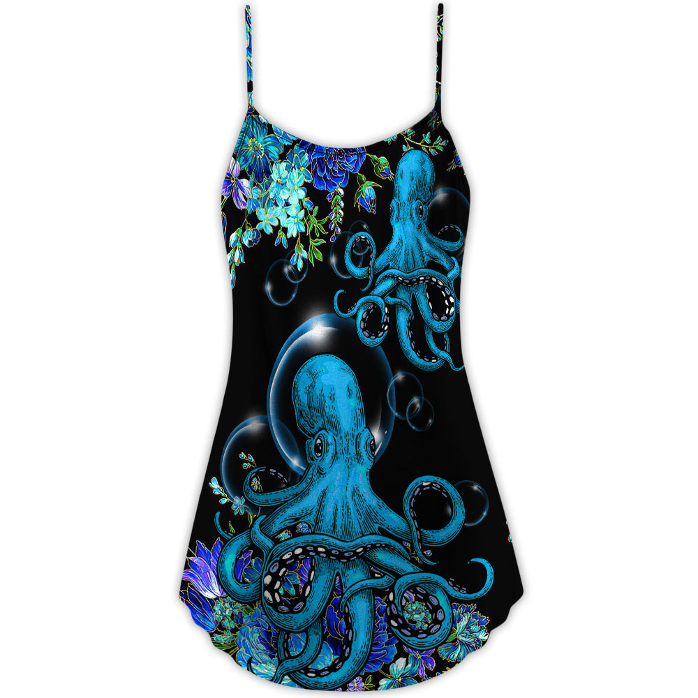 Octopus With Flowers Ocean Day – Women's Summer Sleeveless V-Neck Camisole Dress
