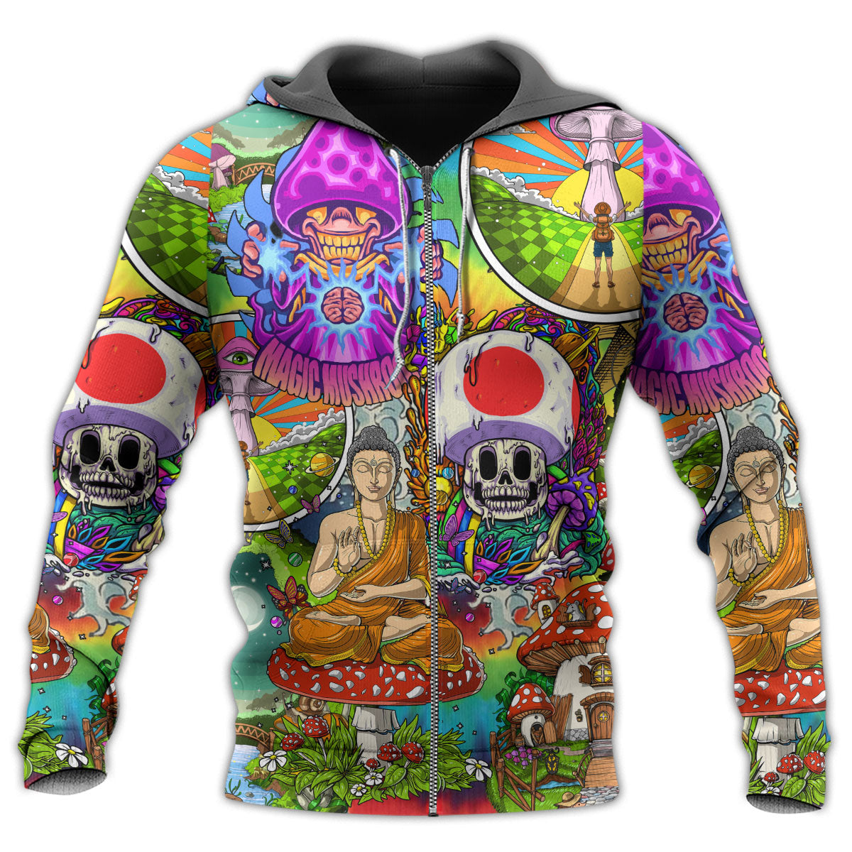 Hippie Mushroom Peace Quote Colorful Art – 3D Hoodie