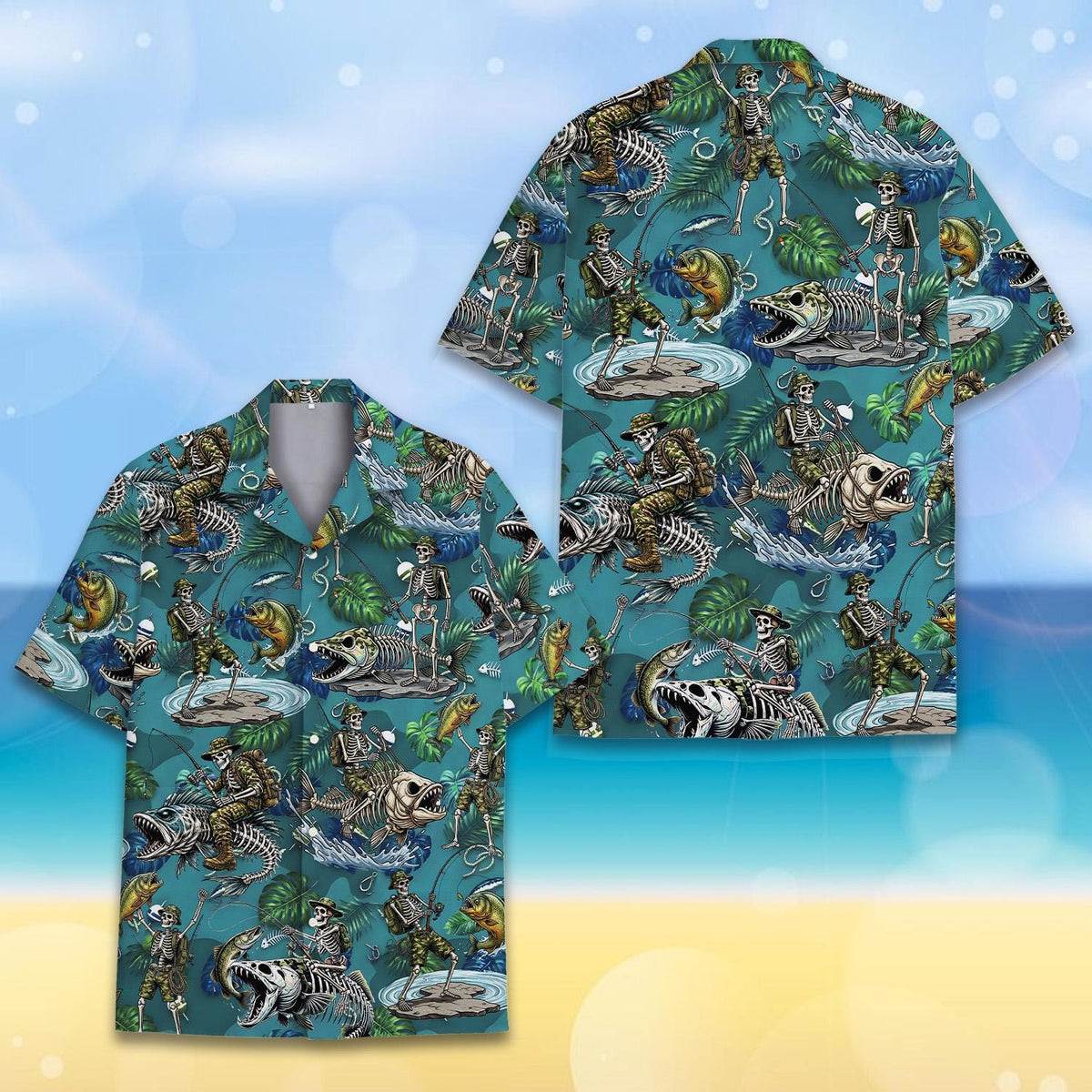 Veteran Skeleton Bass Fishing Fish Bone Outdoor – Hawaiian Shirt