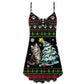 Christmas Cute Cat Wrecking Tree Funny – Women's Summer Sleeveless V-Neck Camisole Dress