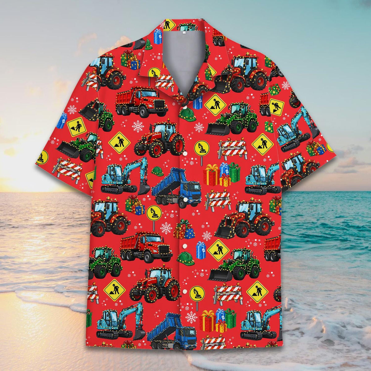 Christmas Tractor Excavator Dump Truck Construction – Hawaiian Shirt