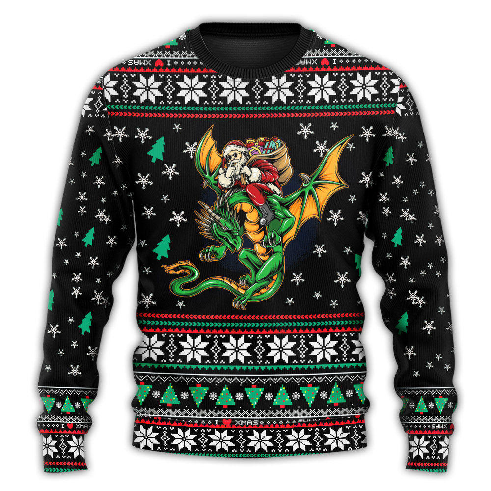 Christmas Santa With Fantasy Dragon – Sweater - Ugly Christmas Sweater