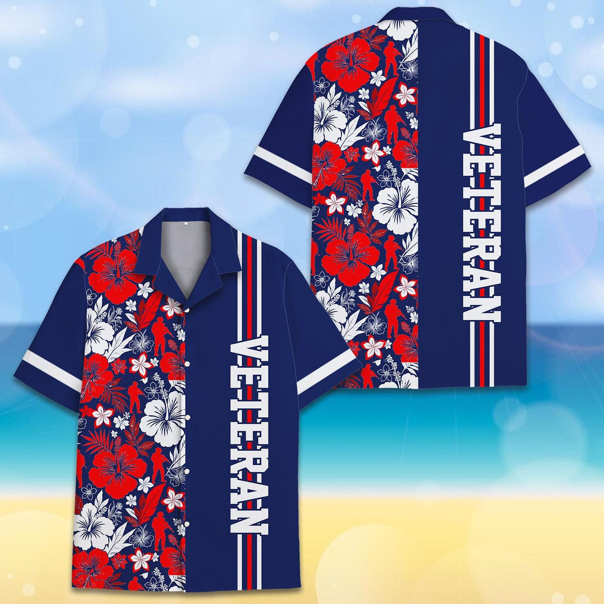 Patriotic Veteran Military Silhouette Hibiscus Floral – Hawaiian Shirt
