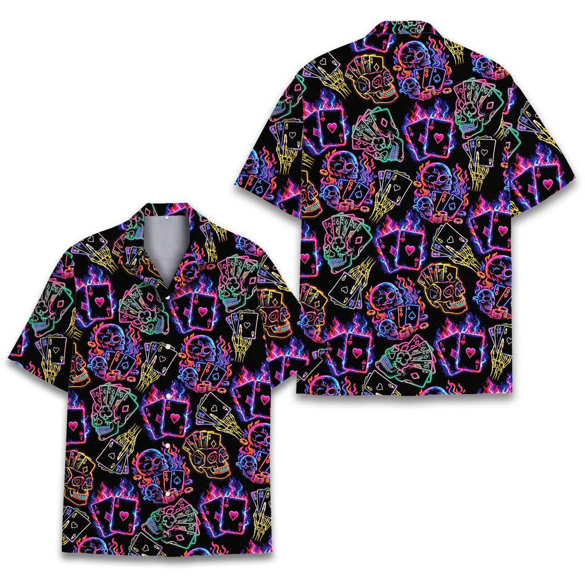 Neon Poker Skull Playing Cards Skeleton Hand – Hawaiian Shirt
