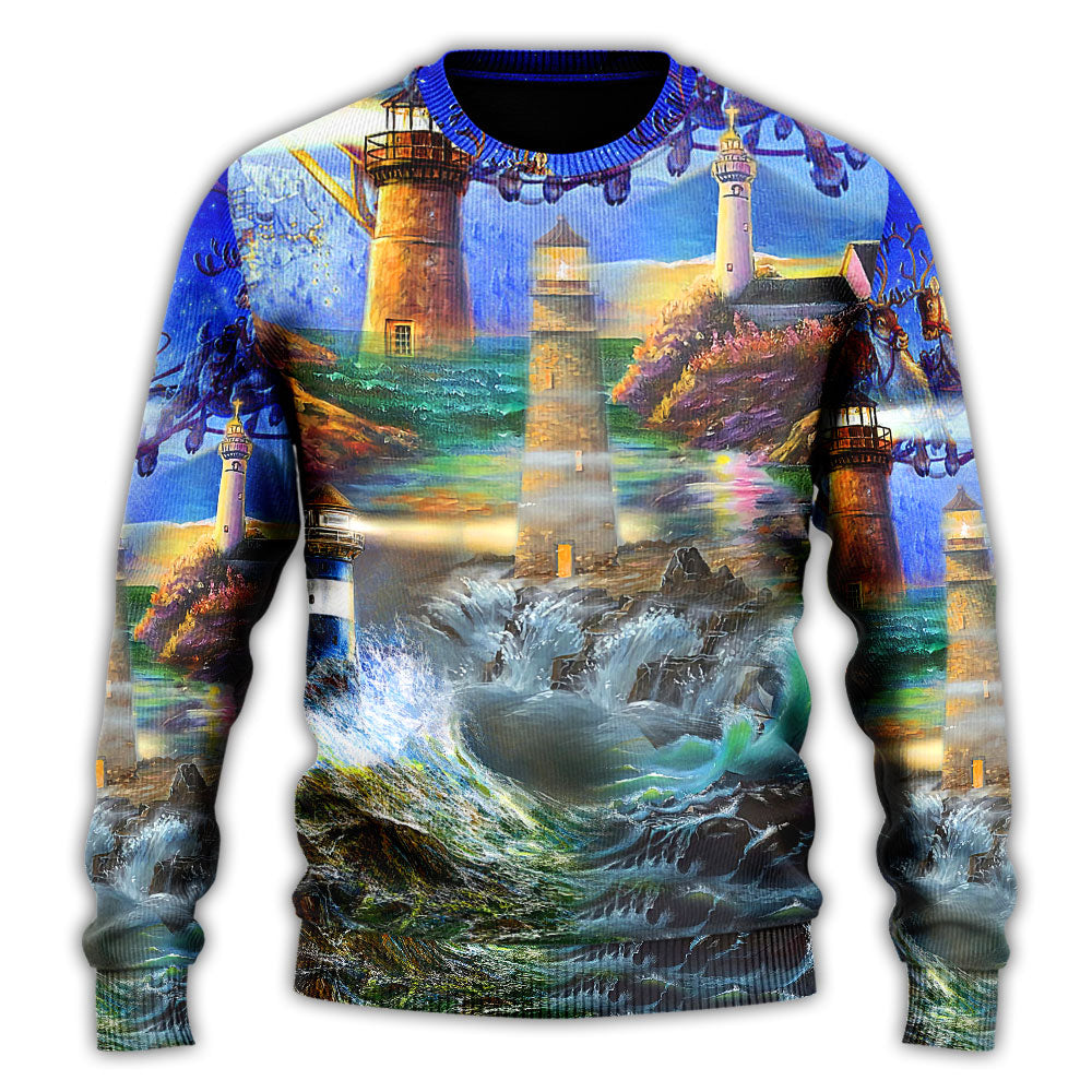 Lighthouse Christmas Santa Shine Like A Light – Sweater - Ugly Christmas Sweater