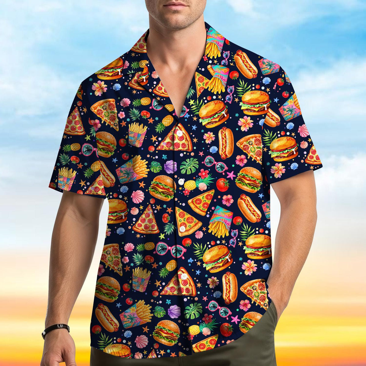 Fast Food Burger Pizza Fries Hot Dog Tropical – Hawaiian Shirt