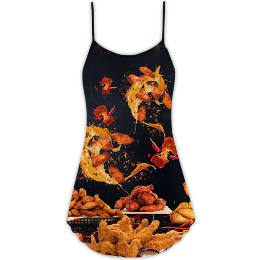 Chicken Wings Fast Food Delight – Women's Summer Sleeveless V-Neck Camisole Dress