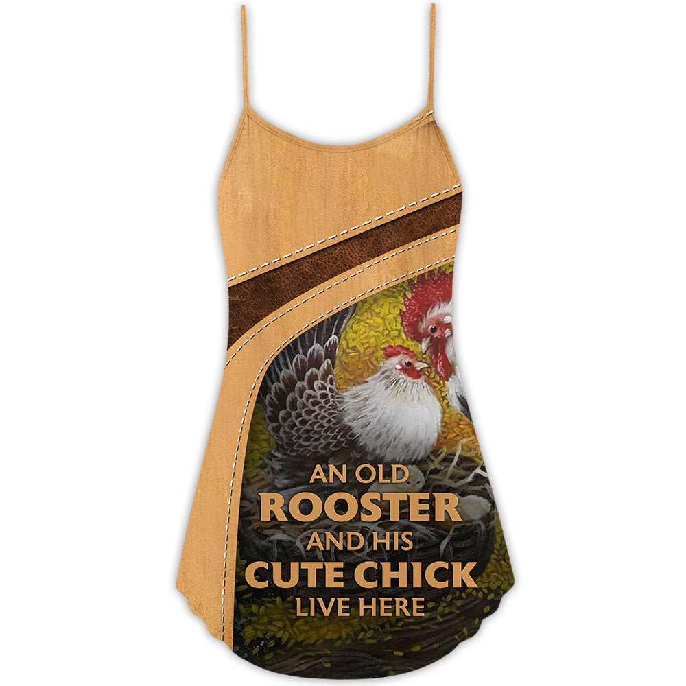 Old Rooster And Cute Chick – Women's Summer Sleeveless V-Neck Camisole Dress