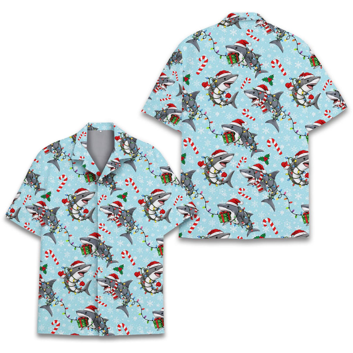 Christmas Shark Santa Hat Colorful Lights – Hawaiian Shirt