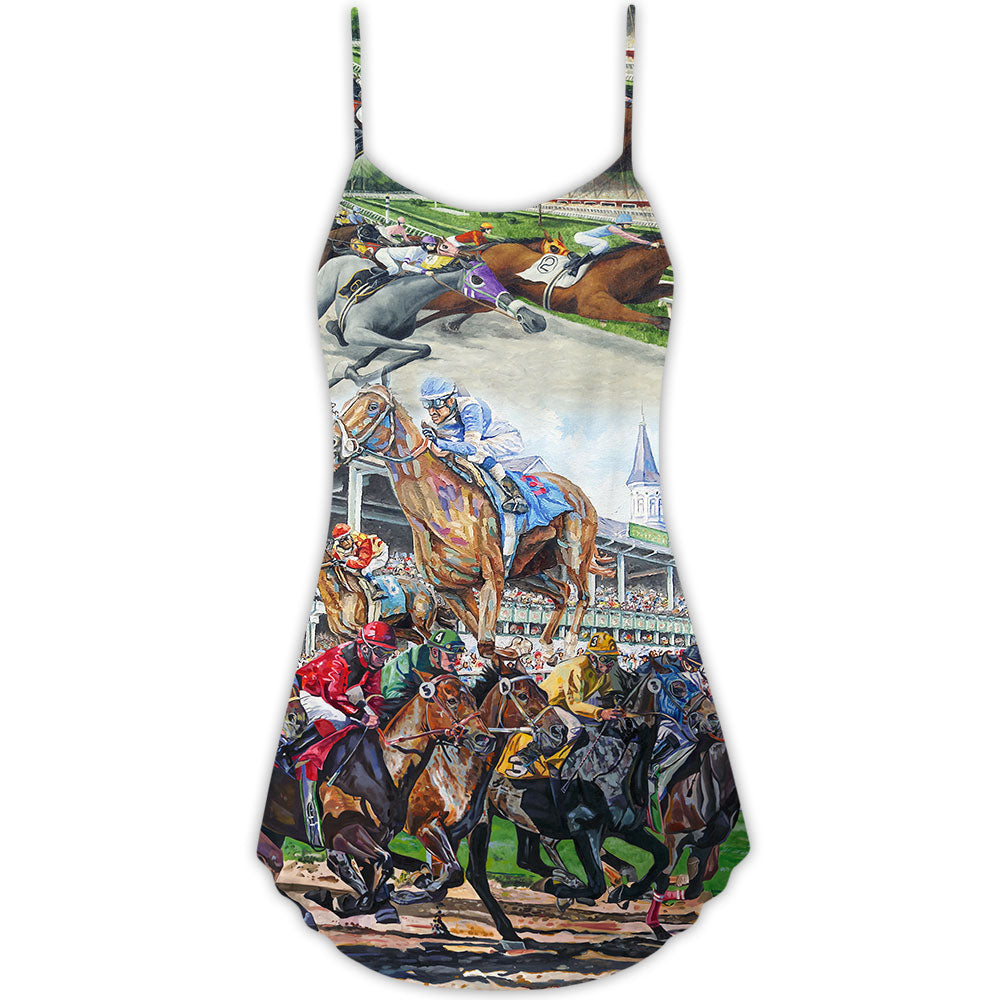Horse Racing Be Strong Be Brave – Women's Summer Sleeveless V-Neck Camisole Dress