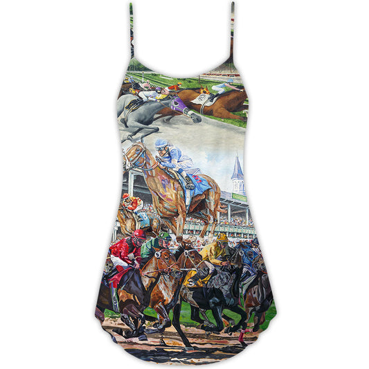 Horse Racing Be Strong Be Brave – Women's Summer Sleeveless V-Neck Camisole Dress