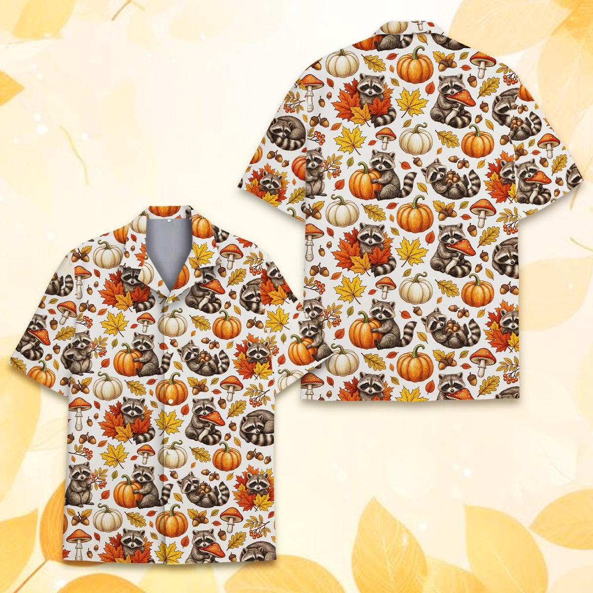 Autumn Raccoon Pumpkin Mushroom Harvest – Hawaiian Shirt