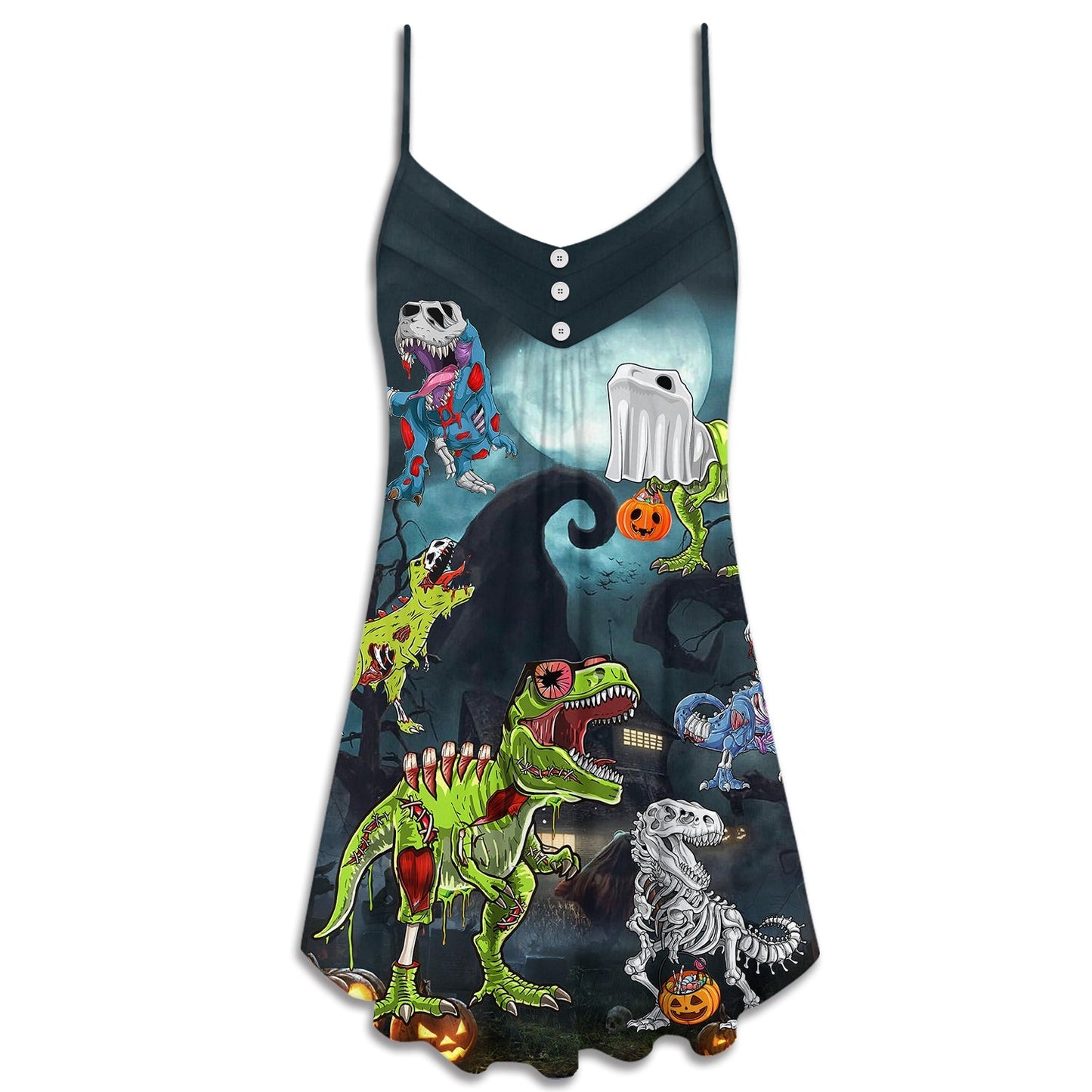 Halloween Zombie Dinosaur Scary – Women's Summer Sleeveless V-Neck Camisole Dress
