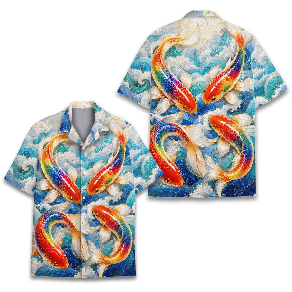 Rainbow Koi Fish Stained Glass Yin Yang Wave – Hawaiian Shirt