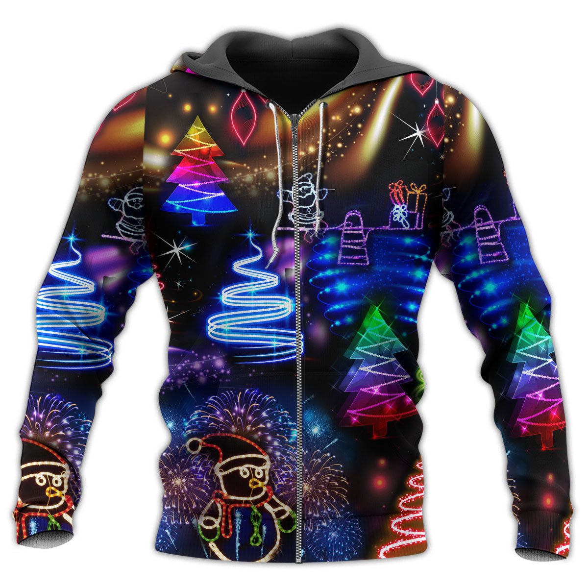 Christmas Neon Santa Snowman - 3D Hoodie