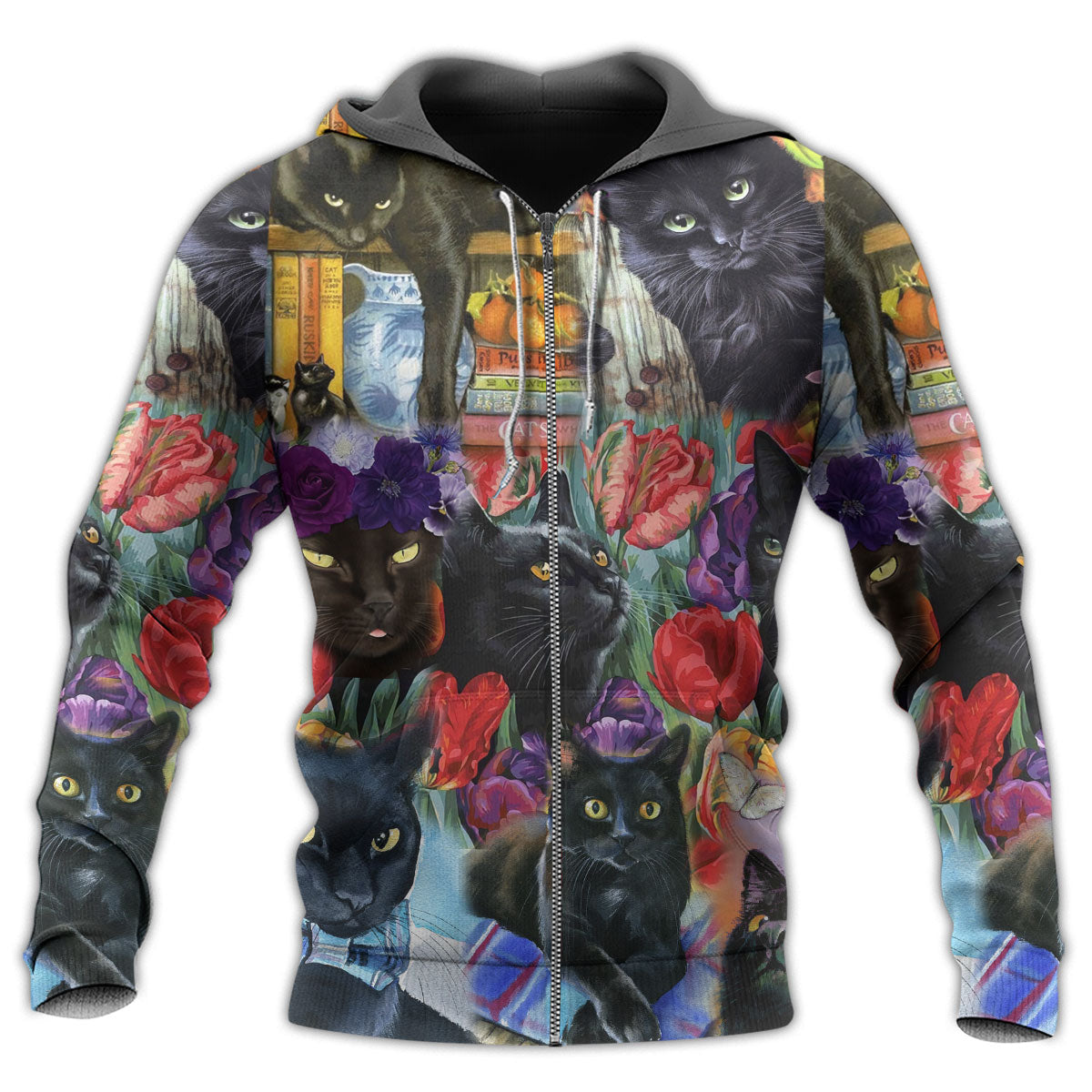 Black Cat Floral Fantasy Art – 3D Hoodie