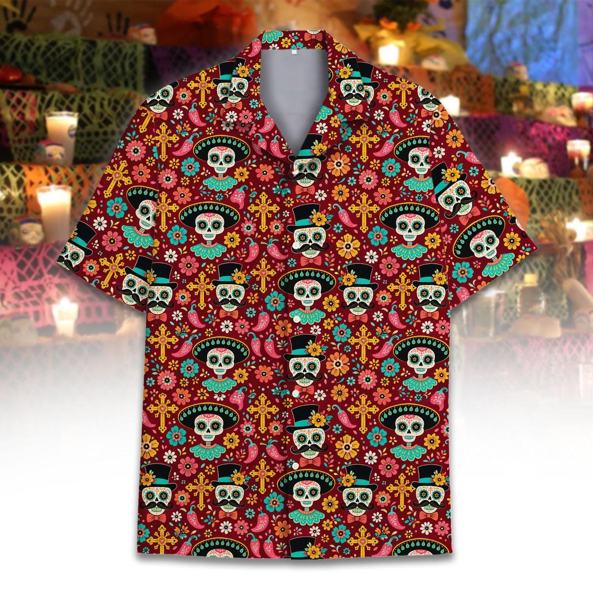 Day Of The Dead Sugar Skull Floral Folk Art – Hawaiian Shirt