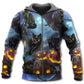 Halloween Black Cat Dark Night - 3D Hoodie