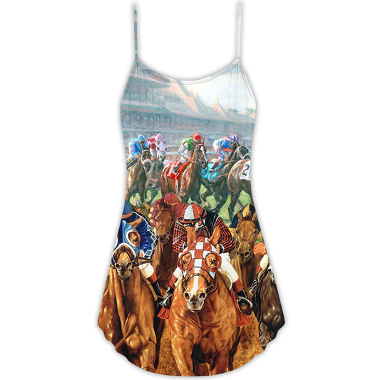 Horse Racing Wild Power – Women's Summer Sleeveless V-Neck Camisole Dress