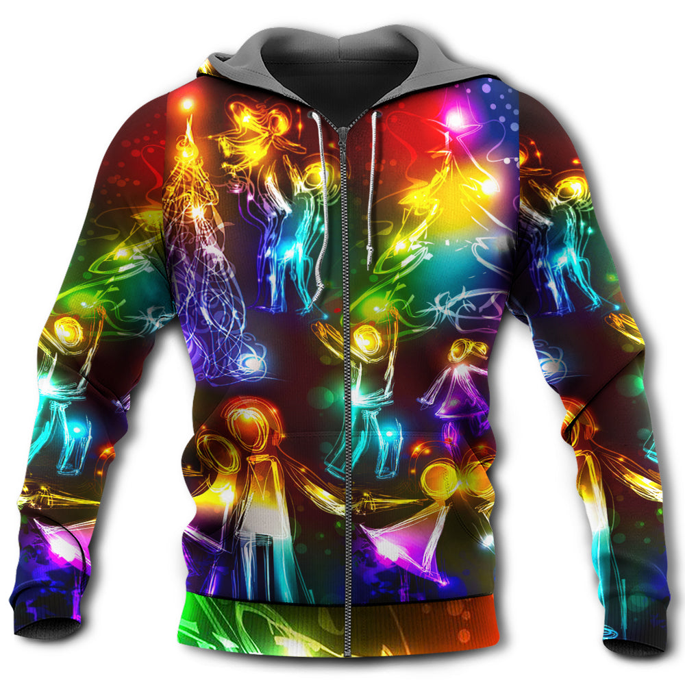 Christmas Family Happy Love Tree Neon Light Art – 3D Hoodie