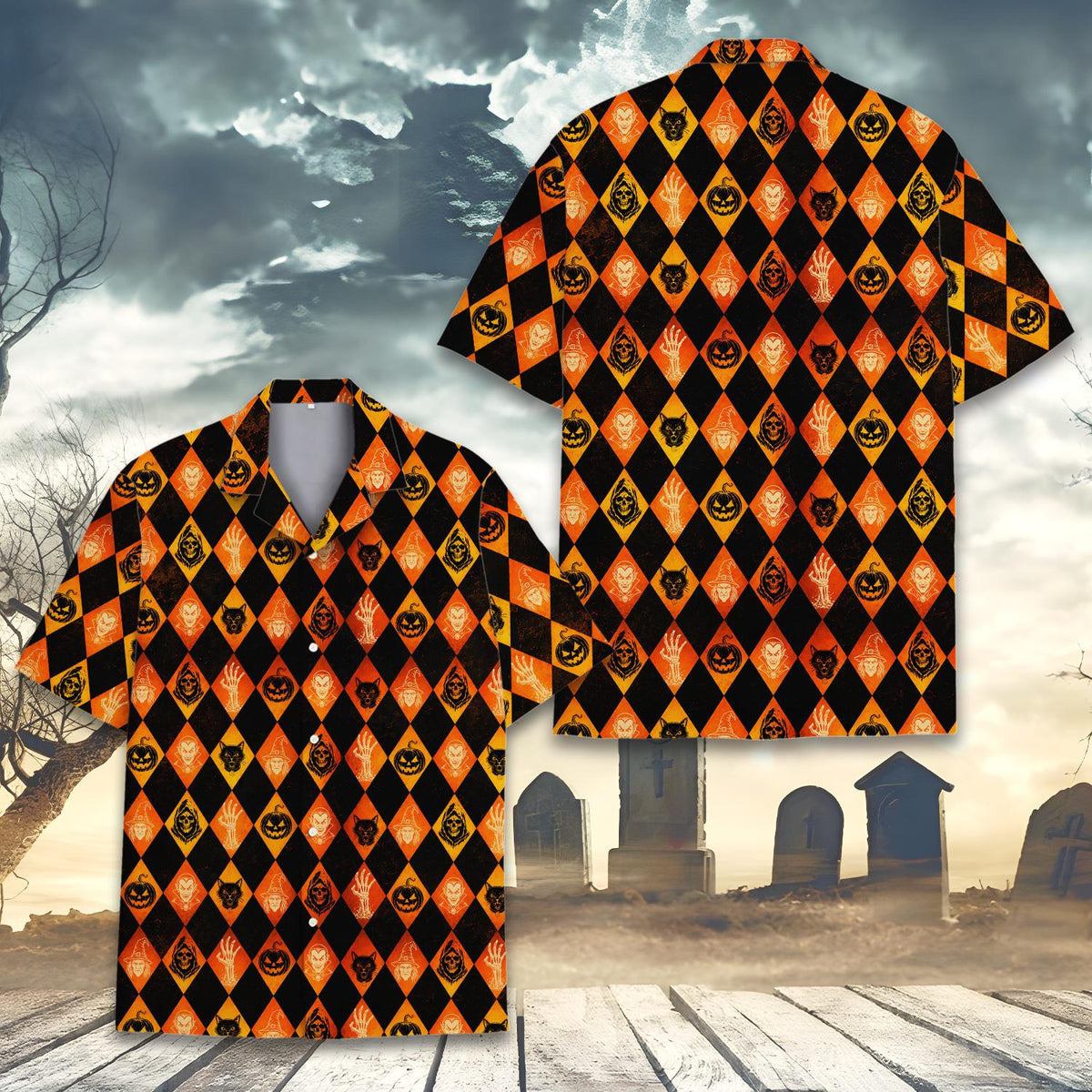 Halloween Argyle Pumpkin Vampire Witch Reaper – Hawaiian Shirt