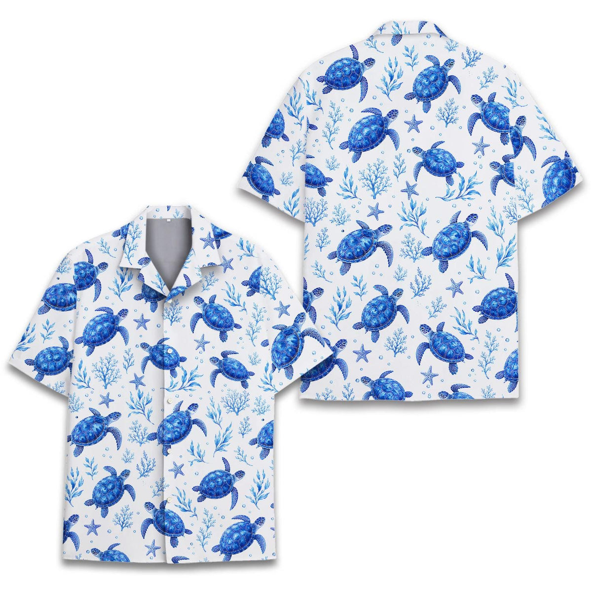 Sea Turtle Blue Ocean Watercolor Coral Reef – Hawaiian Shirt